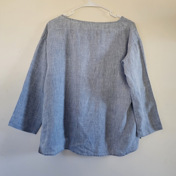 Eileen Fisher Organic Linen Boatneck 3/4 Sleeve Boho Chic Top Size XS in gray - Picture 8 of 10
